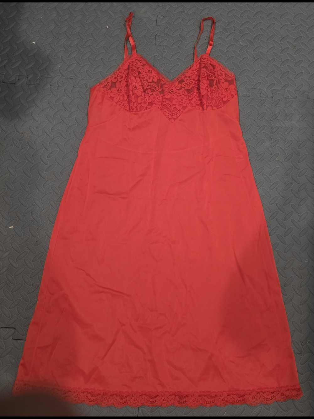Vintage Vanity Fair Red Lace Maxi Slip Nightgown Made in USA 36